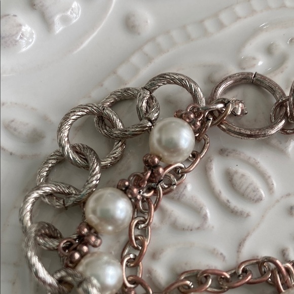 Pearl Silver Thick Chain Link Multi Strand Bracelet Bohemian Elegant Vintage - Picture 10 of 16